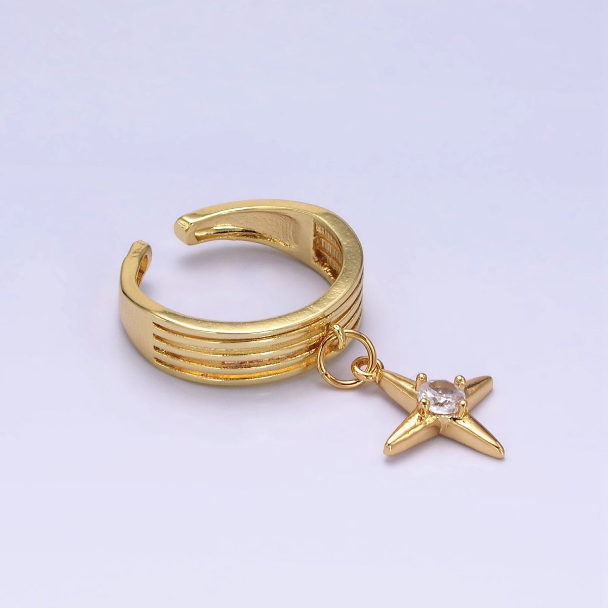 16K Gold Filled Celestial Star CZ Drop Multiple Band Ring | O1388 - DLUXCA