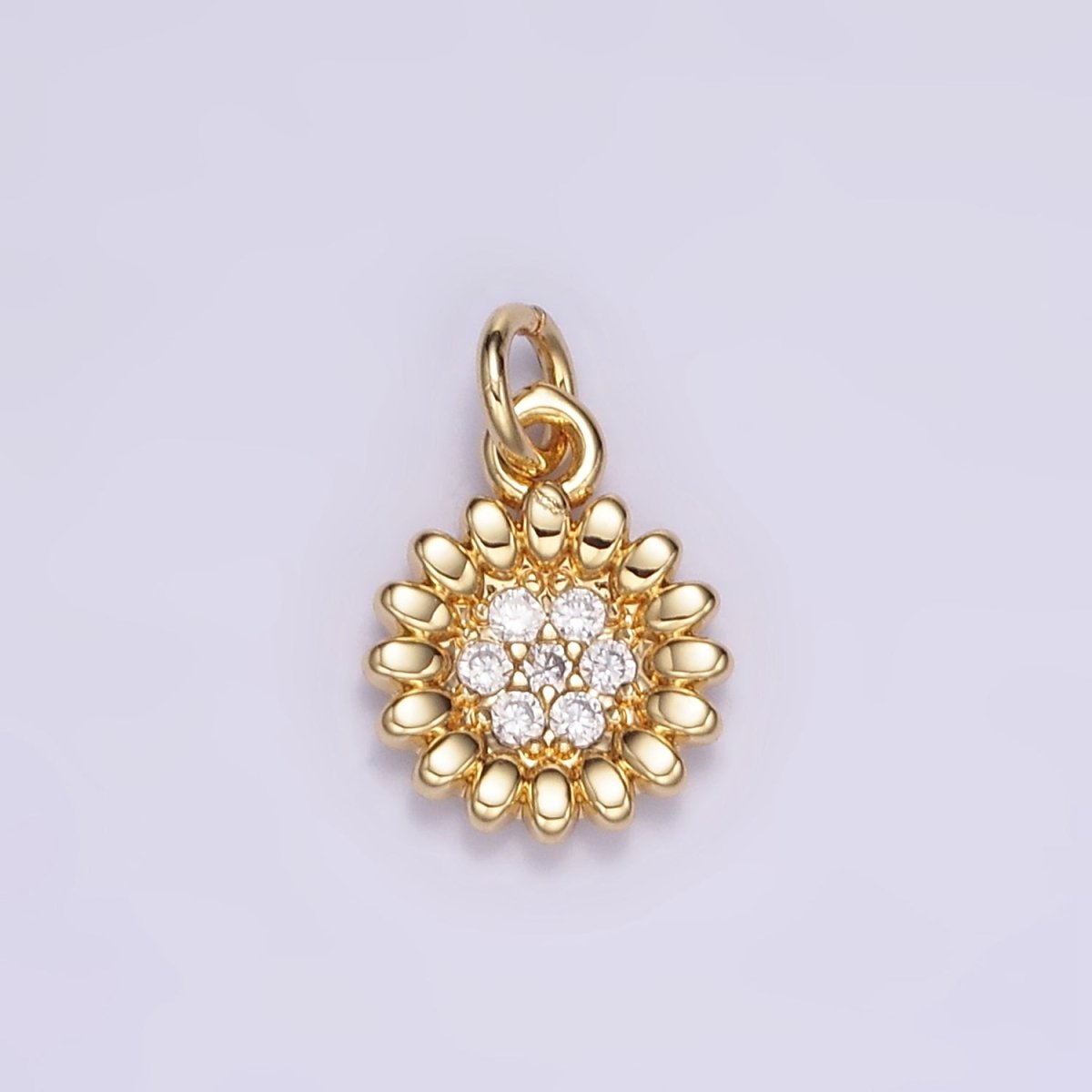 16K Gold Filled Celestial Sunflower Micro Paved CZ Charm | M118 - DLUXCA