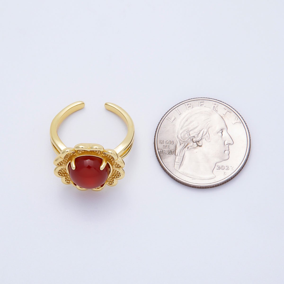 16K Gold Filled Citrine, Carnelian, Amethyst Cabochon Gemstone Flower Ring | RINGS - 00088 ~ RINGS - 00090 - DLUXCA