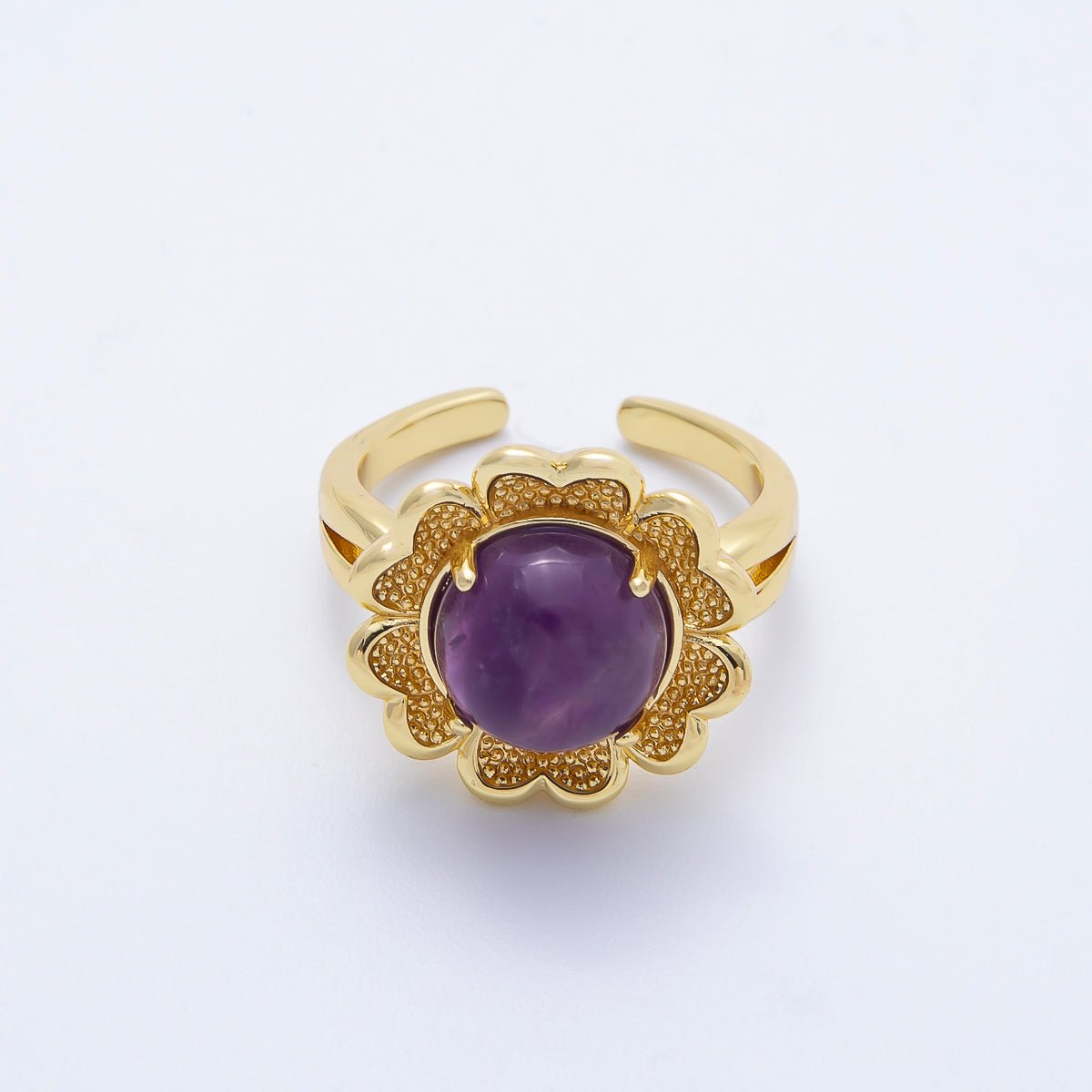 16K Gold Filled Citrine, Carnelian, Amethyst Cabochon Gemstone Flower Ring | RINGS - 00088 ~ RINGS - 00090 - DLUXCA