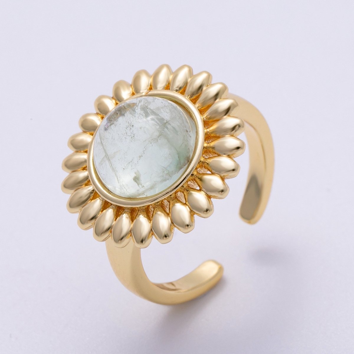 16K Gold Filled Citrine, Carnelian, Aquamarine, Amethyst Round Cabochon Gemstone Flower Ring | RINGS - 00083 ~ RINGS - 00086 - DLUXCA