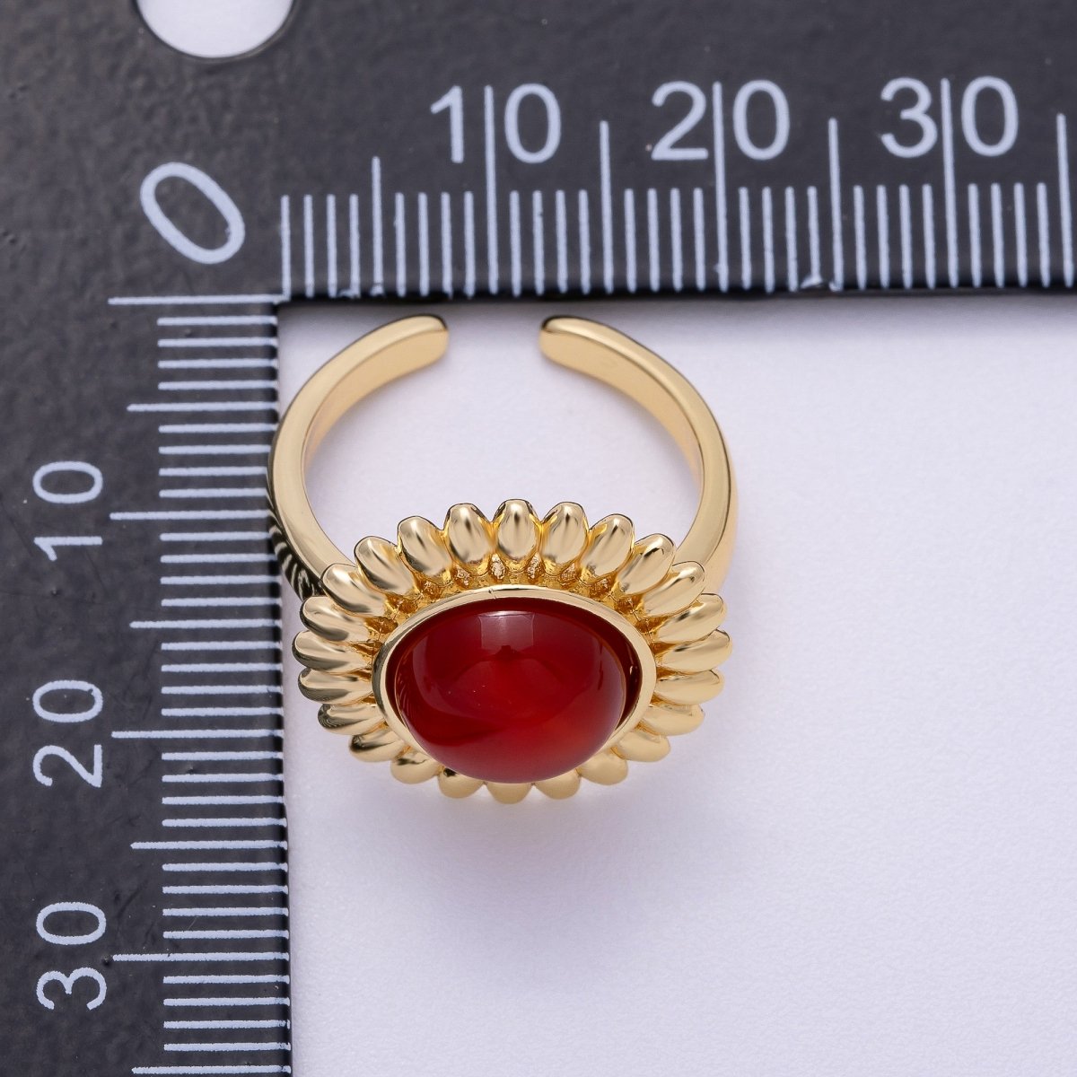 16K Gold Filled Citrine, Carnelian, Aquamarine, Amethyst Round Cabochon Gemstone Flower Ring | RINGS - 00083 ~ RINGS - 00086 - DLUXCA