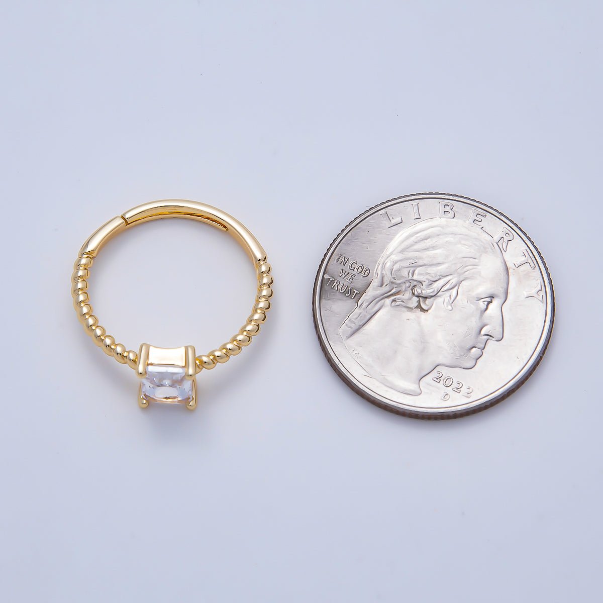 16K Gold Filled Clear Baguette CZ Croissant Adjustable Ring in Gold & Silver | Rings-00143 Rings-00144 - DLUXCA