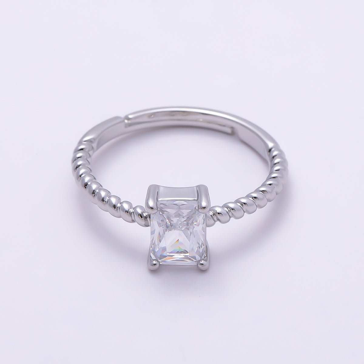 16K Gold Filled Clear Baguette CZ Croissant Adjustable Ring in Gold & Silver | Rings-00143 Rings-00144 - DLUXCA