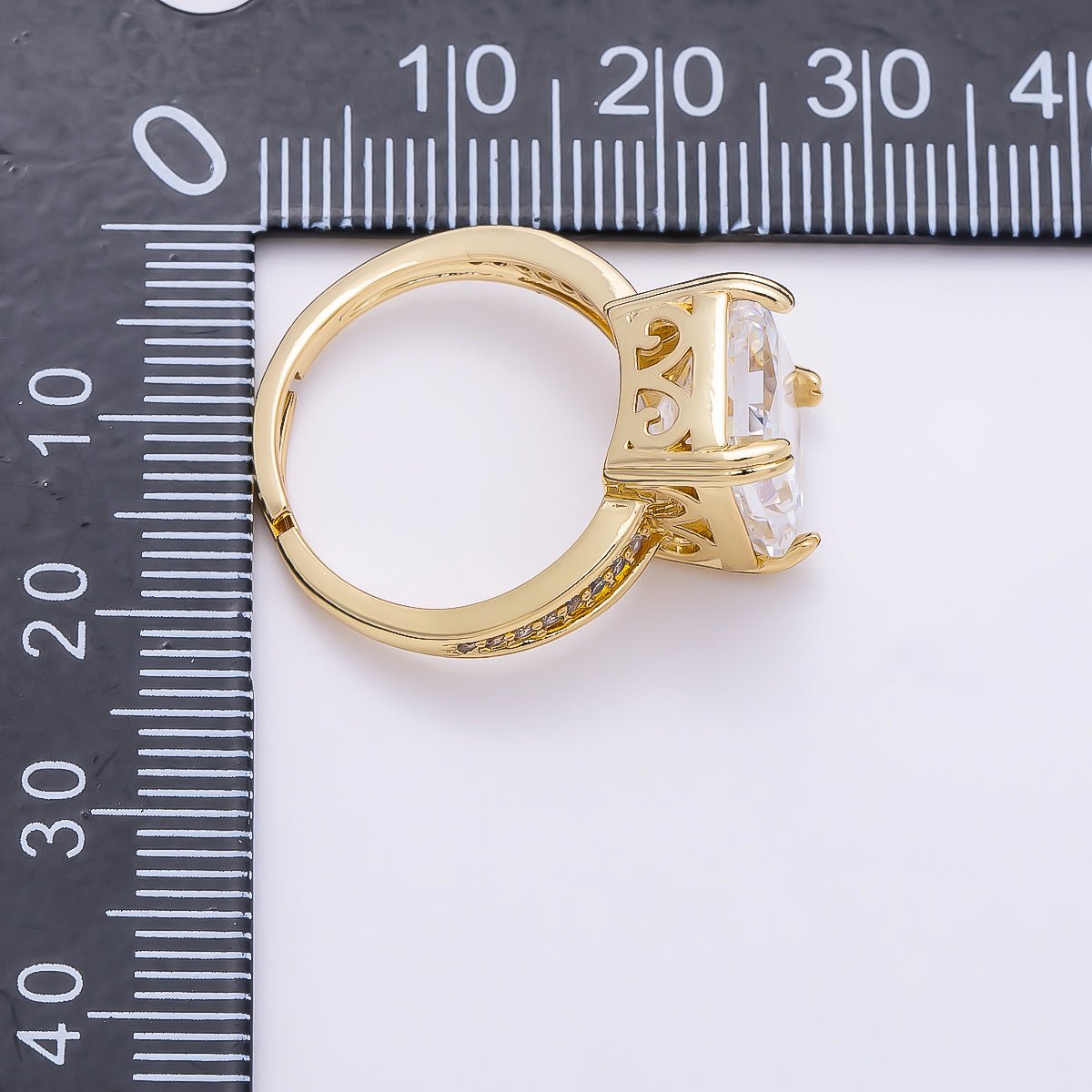 16K Gold Filled Clear CZ Baguette Micro Paved CZ Triple Band Ring | Rings-00285 - DLUXCA