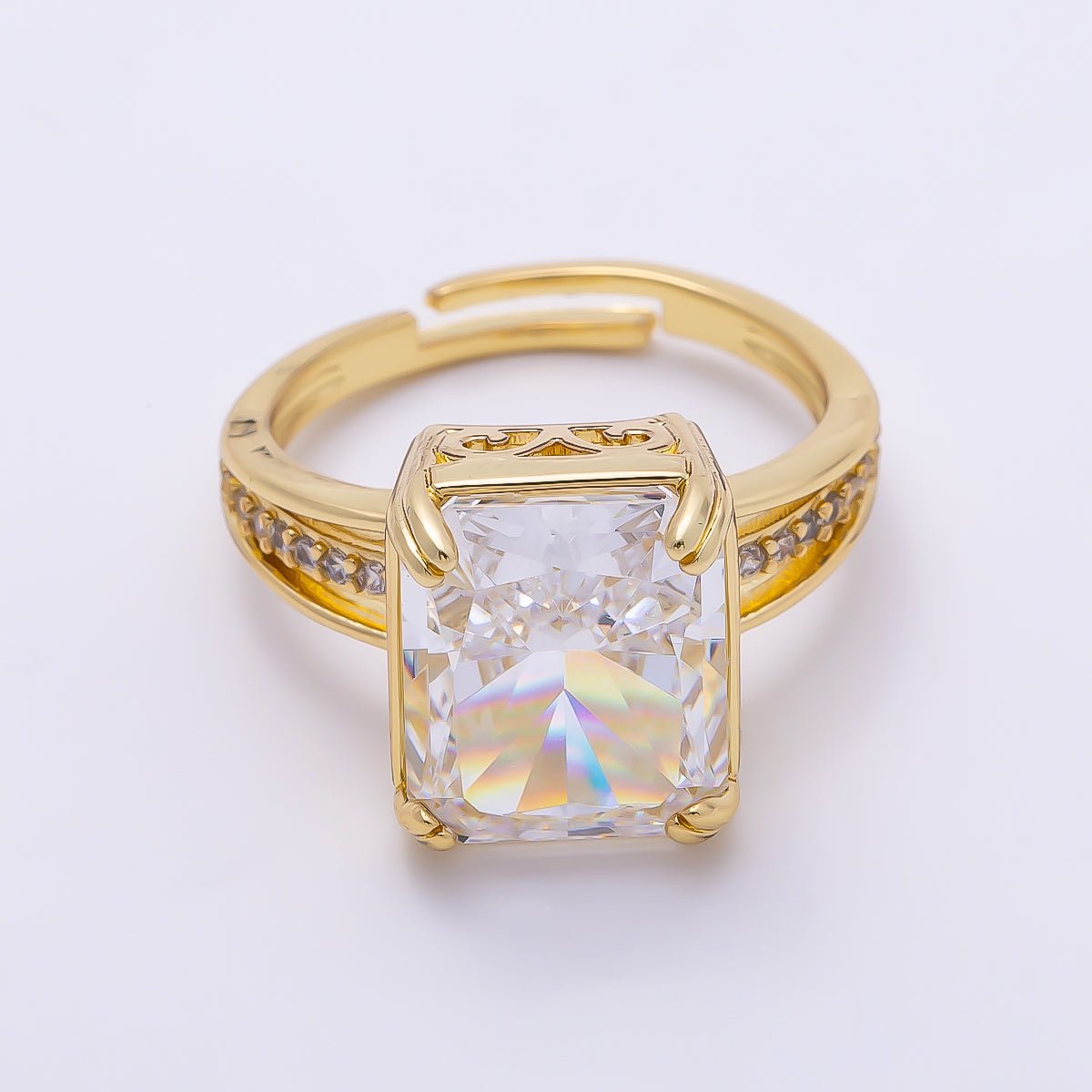 16K Gold Filled Clear CZ Baguette Micro Paved CZ Triple Band Ring | Rings-00285 - DLUXCA