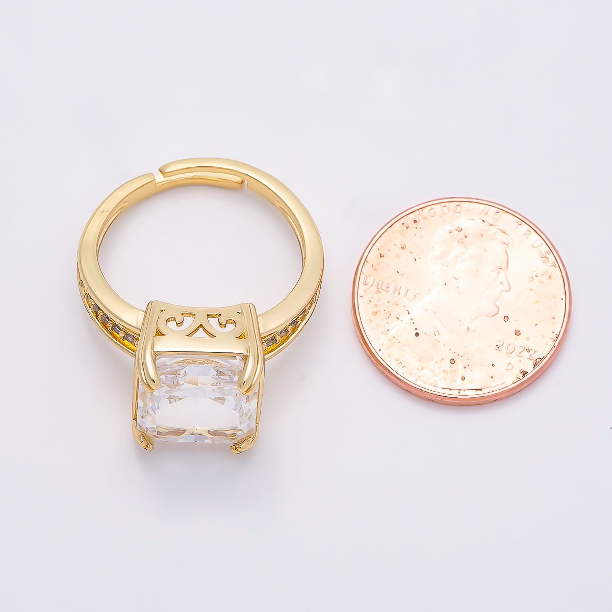 16K Gold Filled Clear CZ Baguette Micro Paved CZ Triple Band Ring | Rings-00285 - DLUXCA