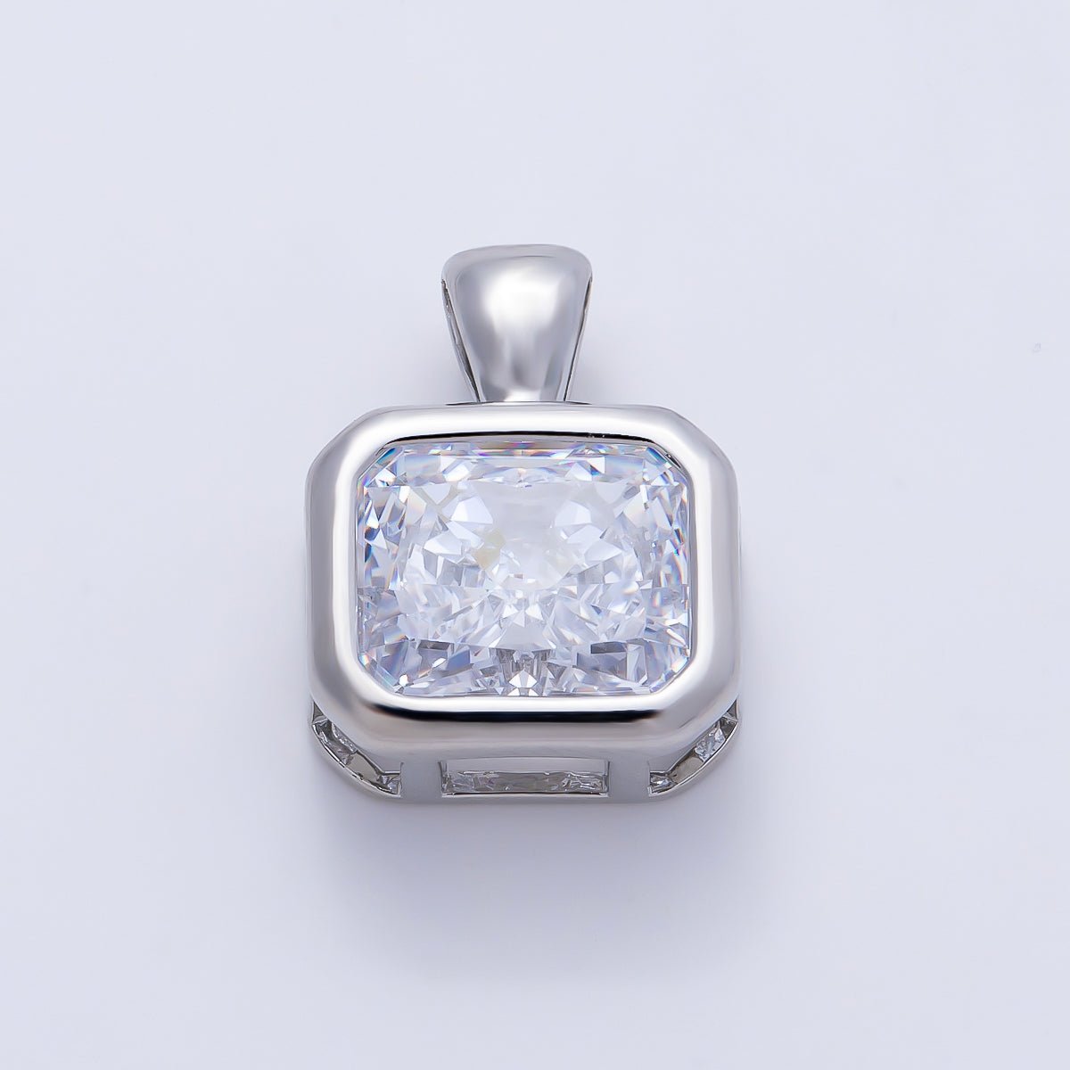 16K Gold Filled Clear CZ Baguette Round Hexagon Bezel Pendant in Gold & Silver | Charms-01081 ~ Charms-01096 - DLUXCA