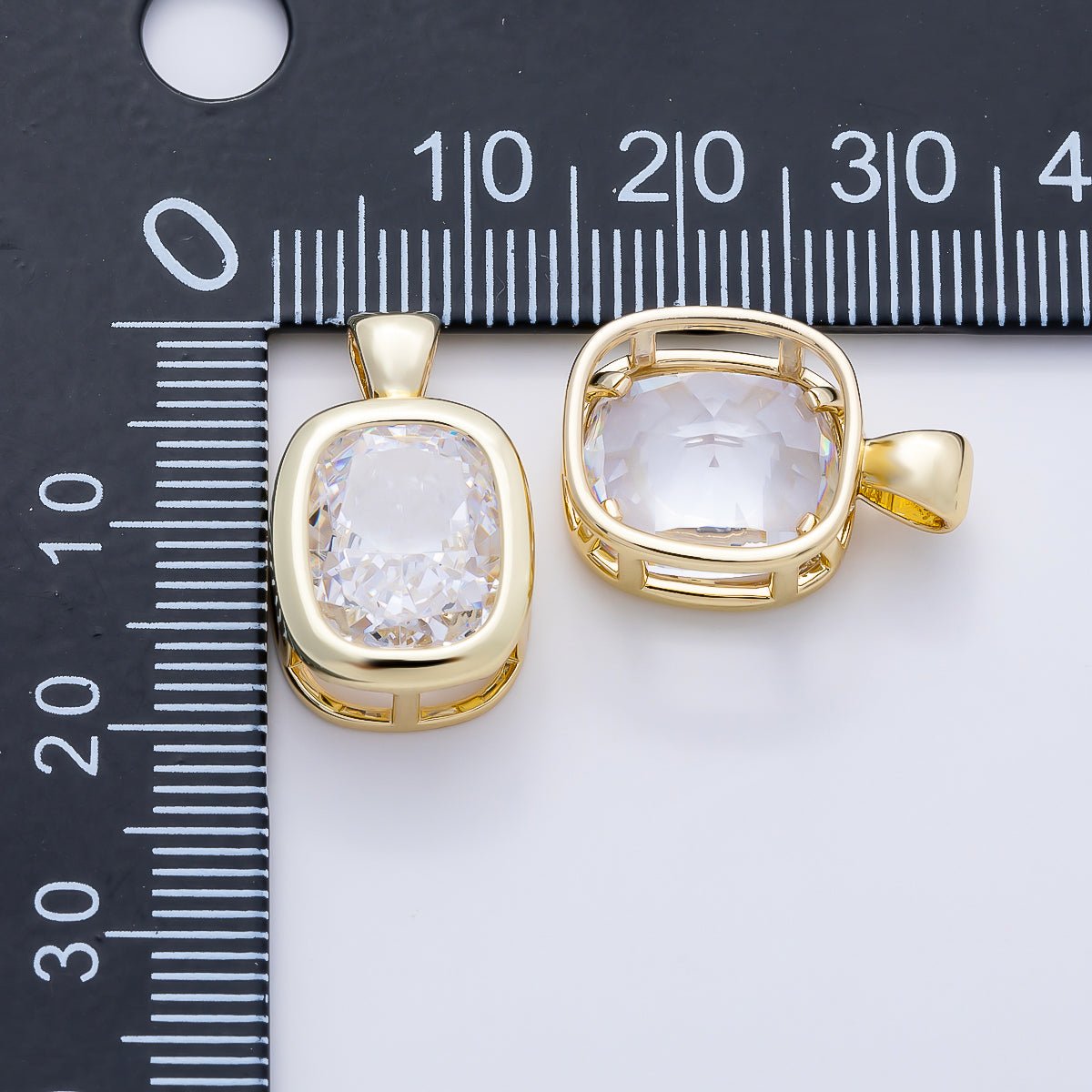 16K Gold Filled Clear CZ Baguette Round Hexagon Bezel Pendant in Gold & Silver | Charms-01081 ~ Charms-01096 - DLUXCA