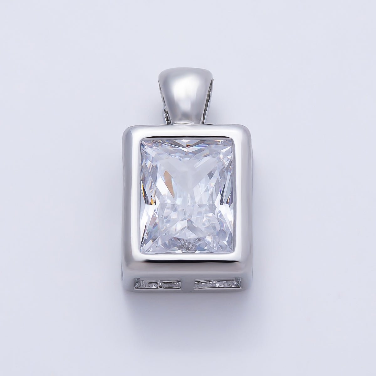 16K Gold Filled Clear CZ Baguette Round Hexagon Bezel Pendant in Gold & Silver | Charms-01081 ~ Charms-01096 - DLUXCA
