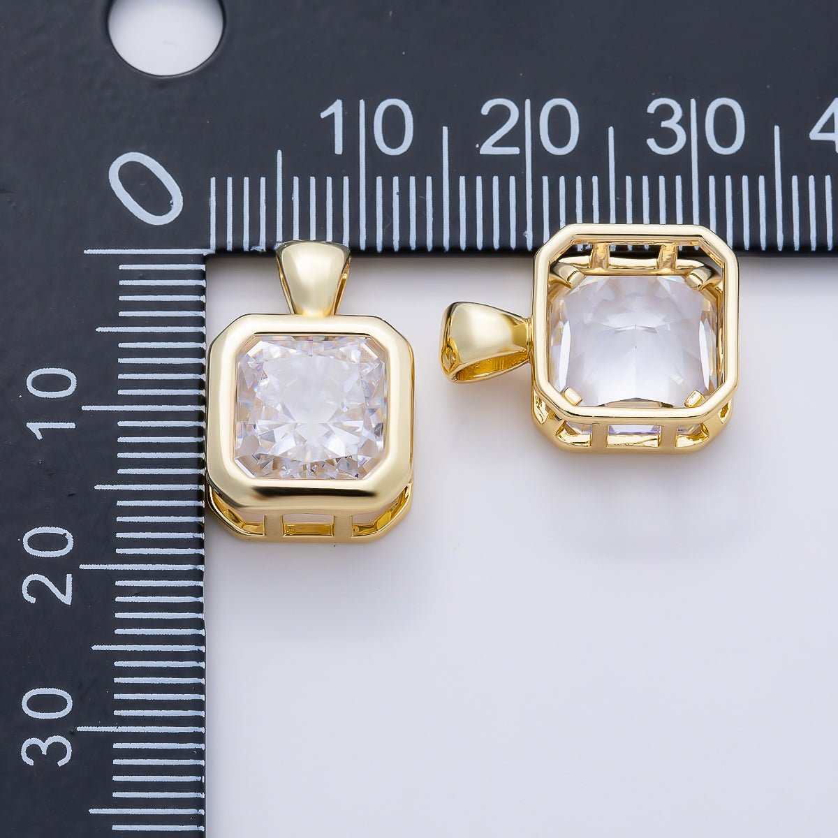 16K Gold Filled Clear CZ Baguette Round Hexagon Bezel Pendant in Gold & Silver | Charms-01081 ~ Charms-01096 - DLUXCA