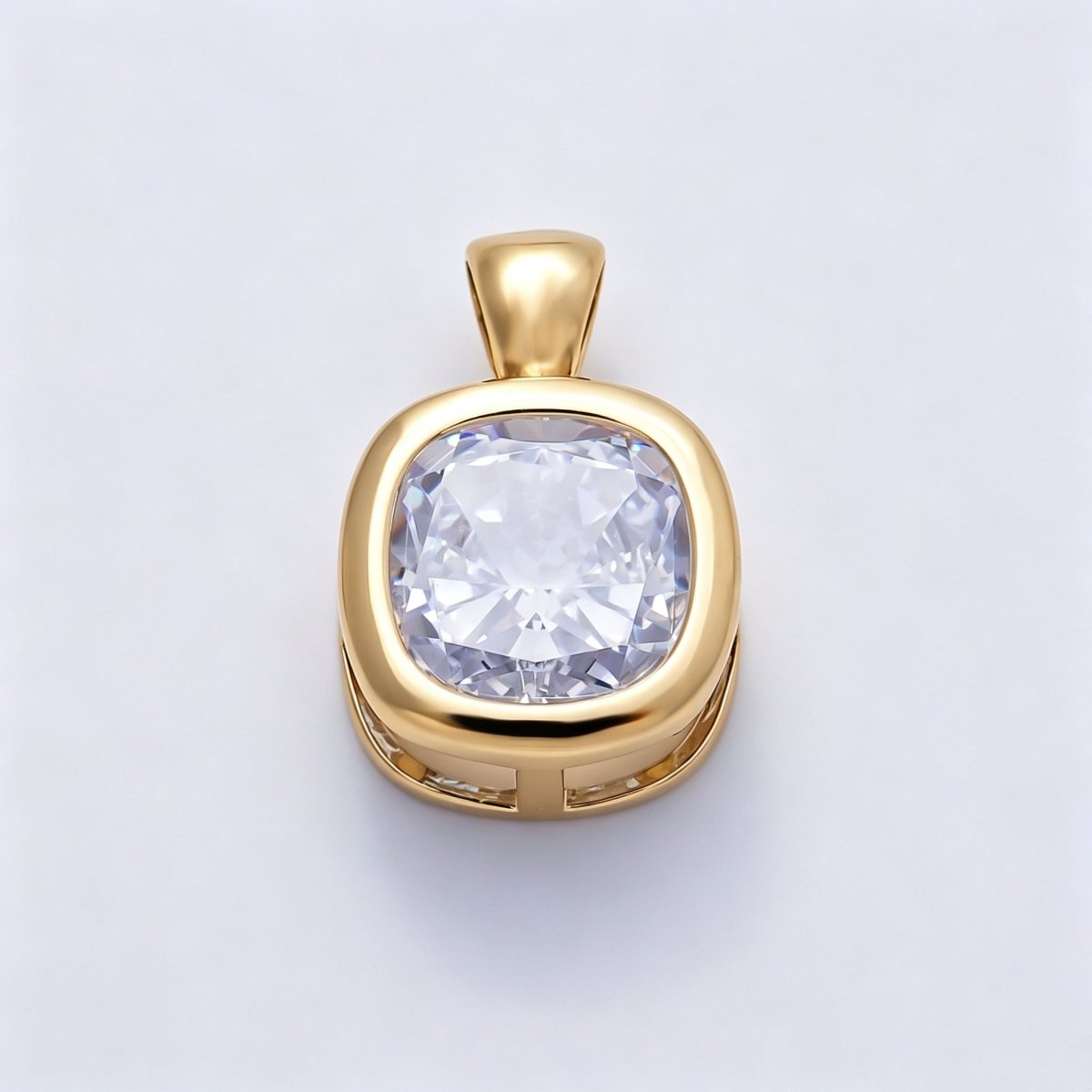 16K Gold Filled Clear CZ Baguette Round Hexagon Bezel Pendant in Gold & Silver | Charms-01081 ~ Charms-01096 - DLUXCA