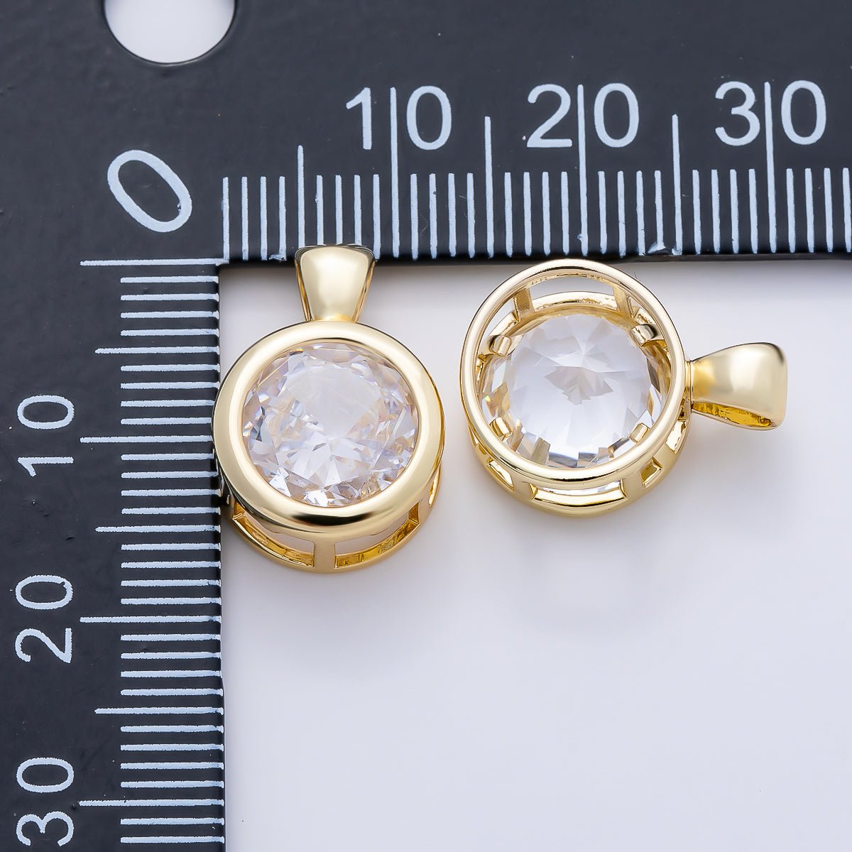 16K Gold Filled Clear CZ Baguette Round Hexagon Bezel Pendant in Gold & Silver | Charms-01081 ~ Charms-01096 - DLUXCA