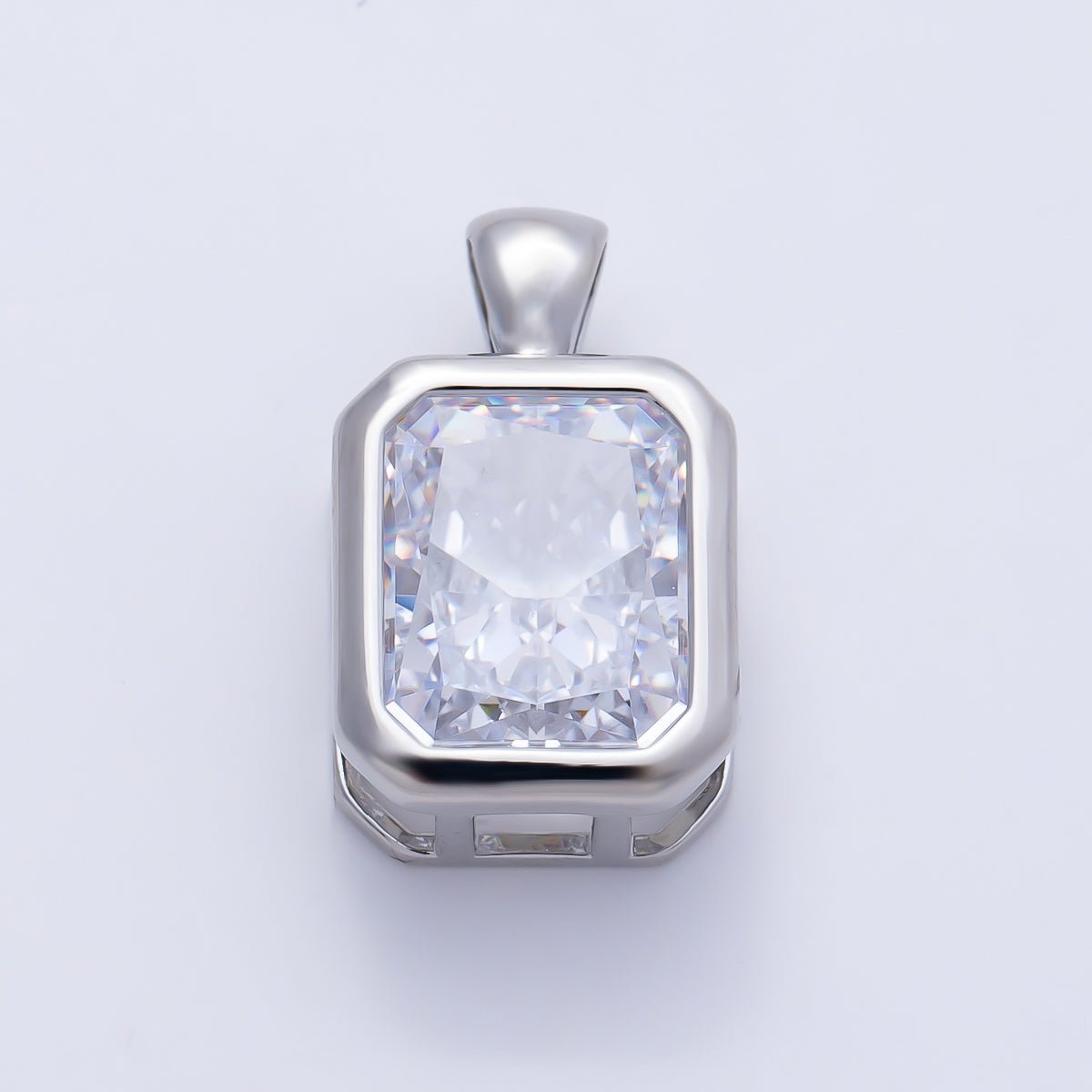 16K Gold Filled Clear CZ Baguette Round Hexagon Bezel Pendant in Gold & Silver | Charms-01081 ~ Charms-01096 - DLUXCA