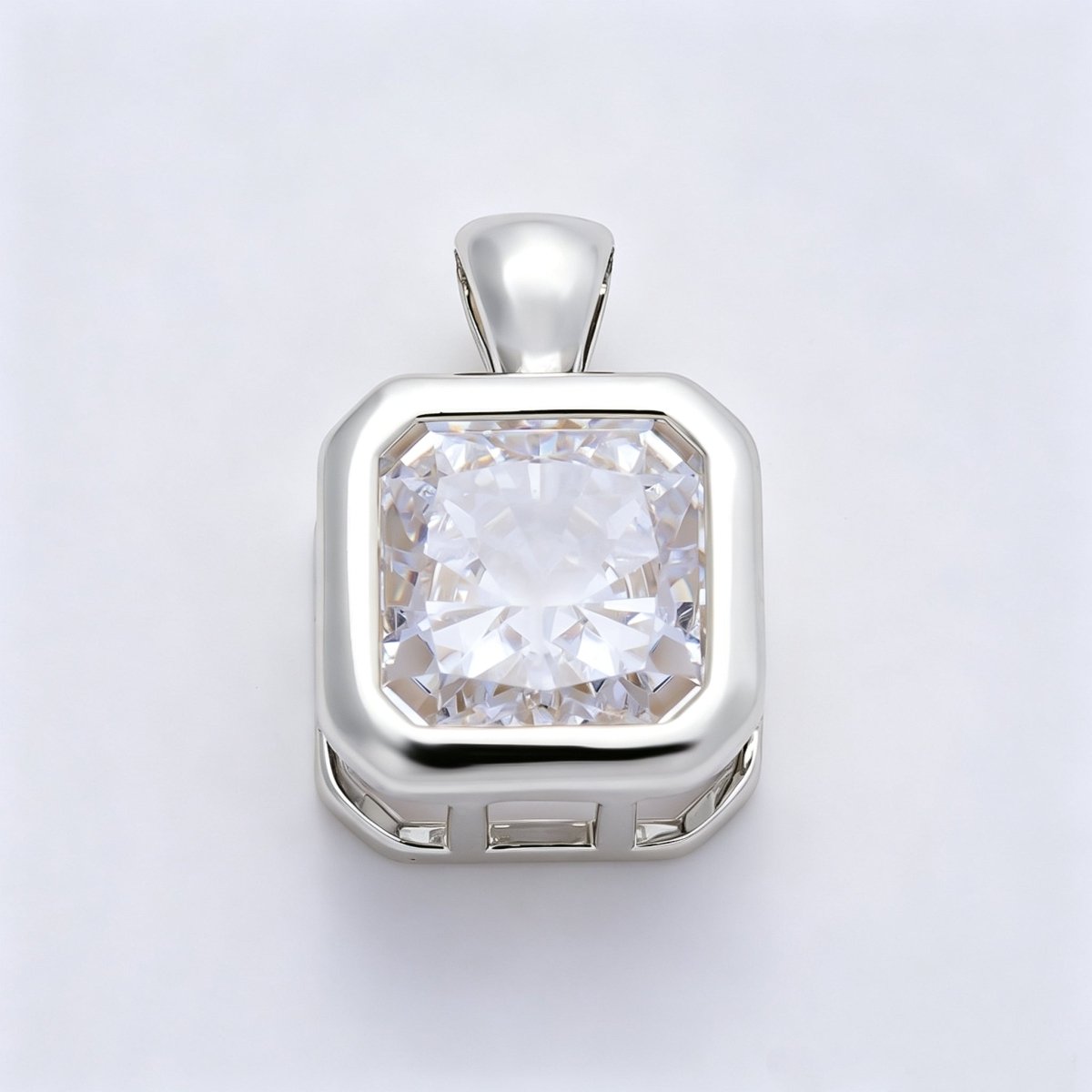16K Gold Filled Clear CZ Baguette Round Hexagon Bezel Pendant in Gold & Silver | Charms-01081 ~ Charms-01096 - DLUXCA