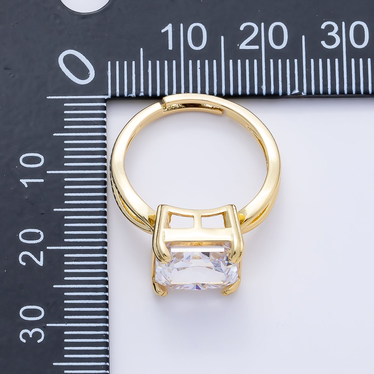 16K Gold Filled Clear CZ Baguette Square Prong Solitaire Ring | Rings-00278 - DLUXCA