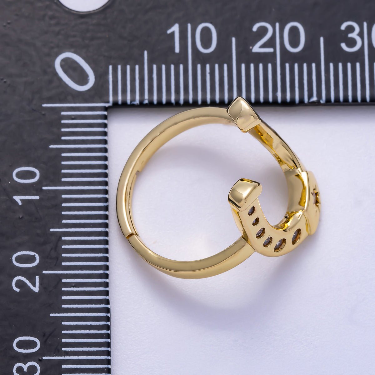 16K Gold Filled Clear CZ Dotted Celestial Sun Horse Shoe Adjustable Ring | Rings - 00073 - DLUXCA