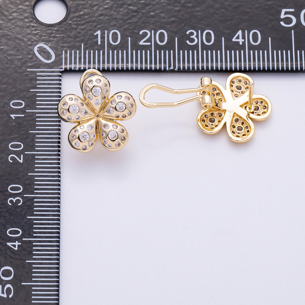 16K Gold Filled Clear CZ Dotted Chubby Flower Stud Earring | Earrings - 00293 - DLUXCA