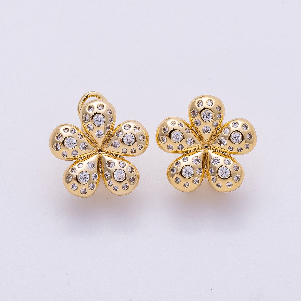 16K Gold Filled Clear CZ Dotted Chubby Flower Stud Earring | Earrings - 00293 - DLUXCA
