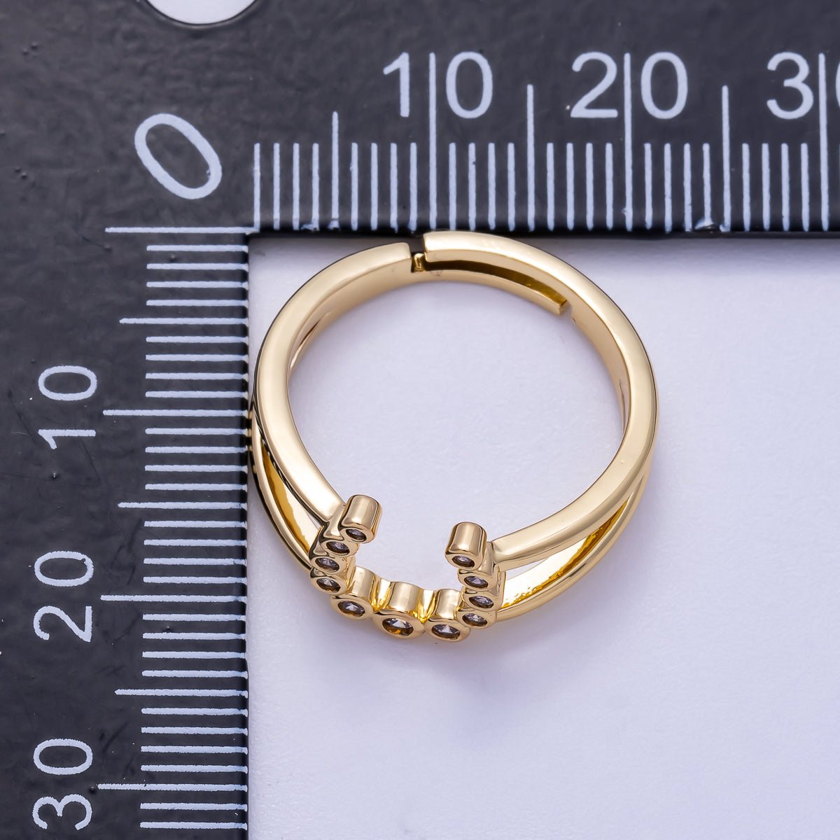 16K Gold Filled Clear CZ Dotted CZ Horse Shoe Double Band Ring | Rings - 00074 - DLUXCA