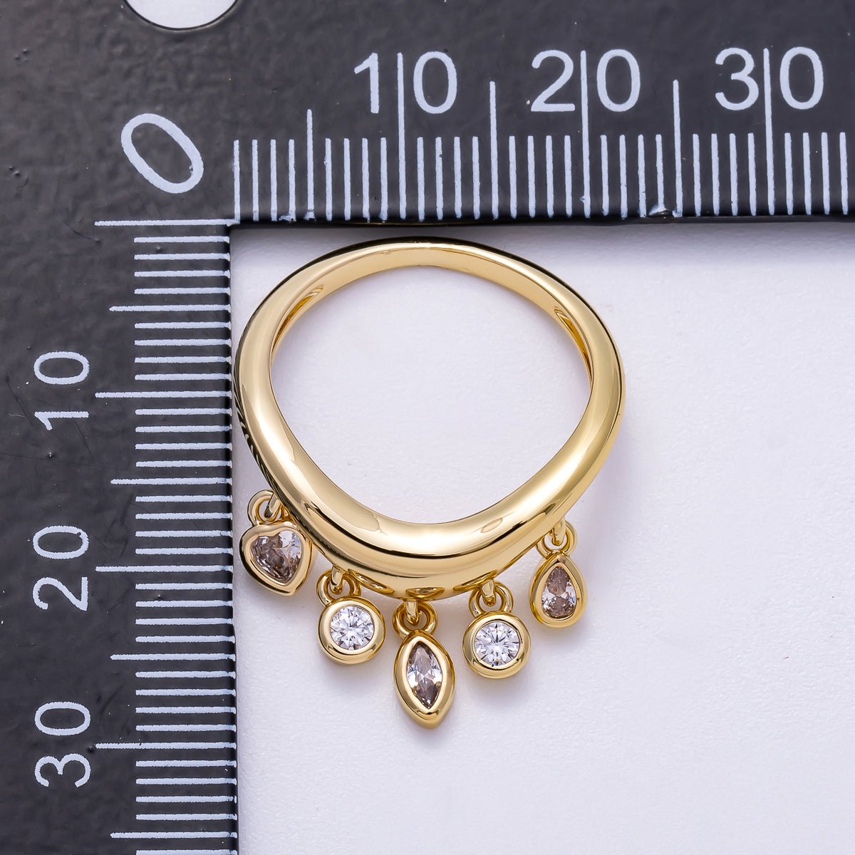 16K Gold Filled Clear CZ Drop Geometric Curved Ring | Rings - 00075 - DLUXCA