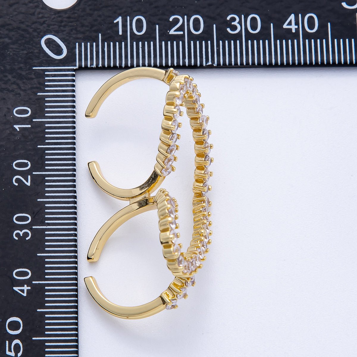 16K Gold Filled Clear CZ Heart Double Band Adjustable Ring | Rings - 00058 - DLUXCA