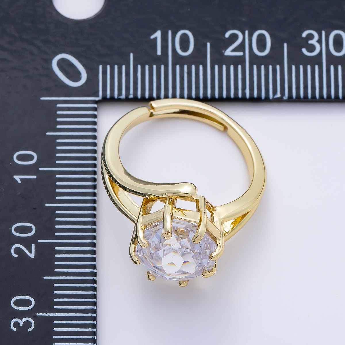 16K Gold Filled Clear CZ Hexagon Prong Solitaire Double Band Ring | Rings-00274 - DLUXCA