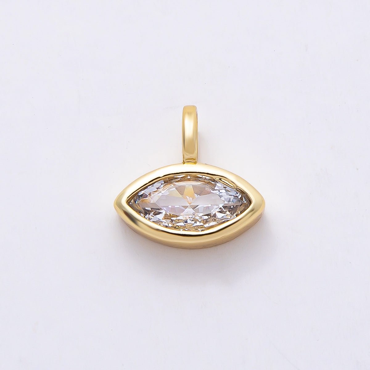 16K Gold Filled Clear CZ Marquise, Heart, Round, Oval, Teardrop Bezel Solitaire Pendant in Gold & Silver | Charms - 00834 ~ Charms - 00843 - DLUXCA
