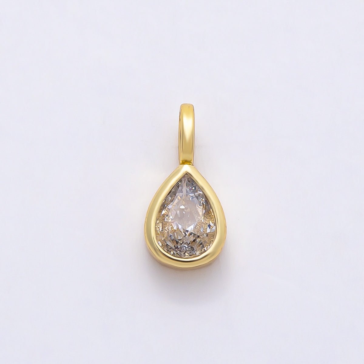 16K Gold Filled Clear CZ Marquise, Heart, Round, Oval, Teardrop Bezel Solitaire Pendant in Gold & Silver | Charms - 00834 ~ Charms - 00843 - DLUXCA