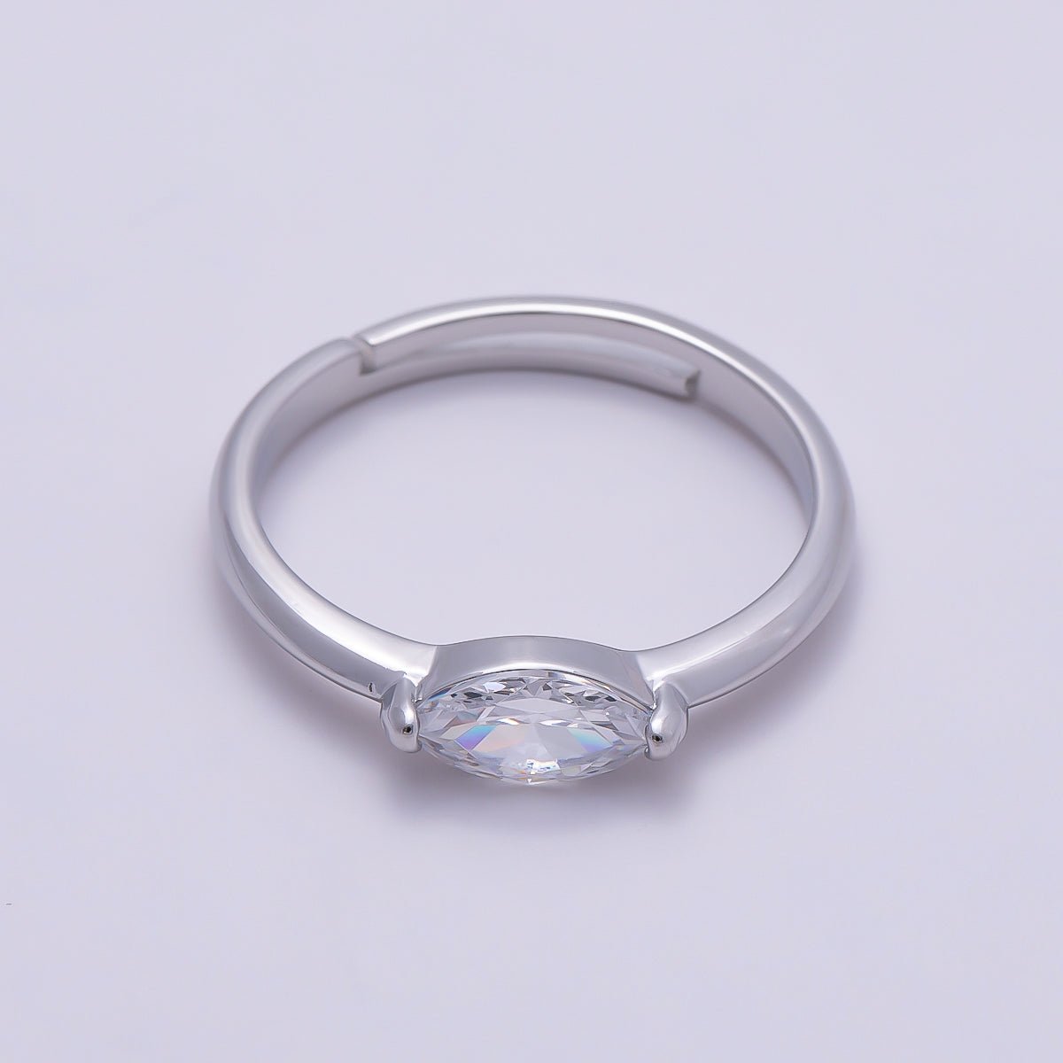 16K Gold Filled Clear CZ Marquise Mini Solitaire Adjustable Ring in Gold & Silver | Rings-00134 Rings-00135 - DLUXCA