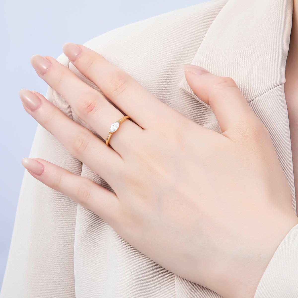 16K Gold Filled Clear CZ Marquise Mini Solitaire Adjustable Ring in Gold & Silver | Rings-00134 Rings-00135 - DLUXCA