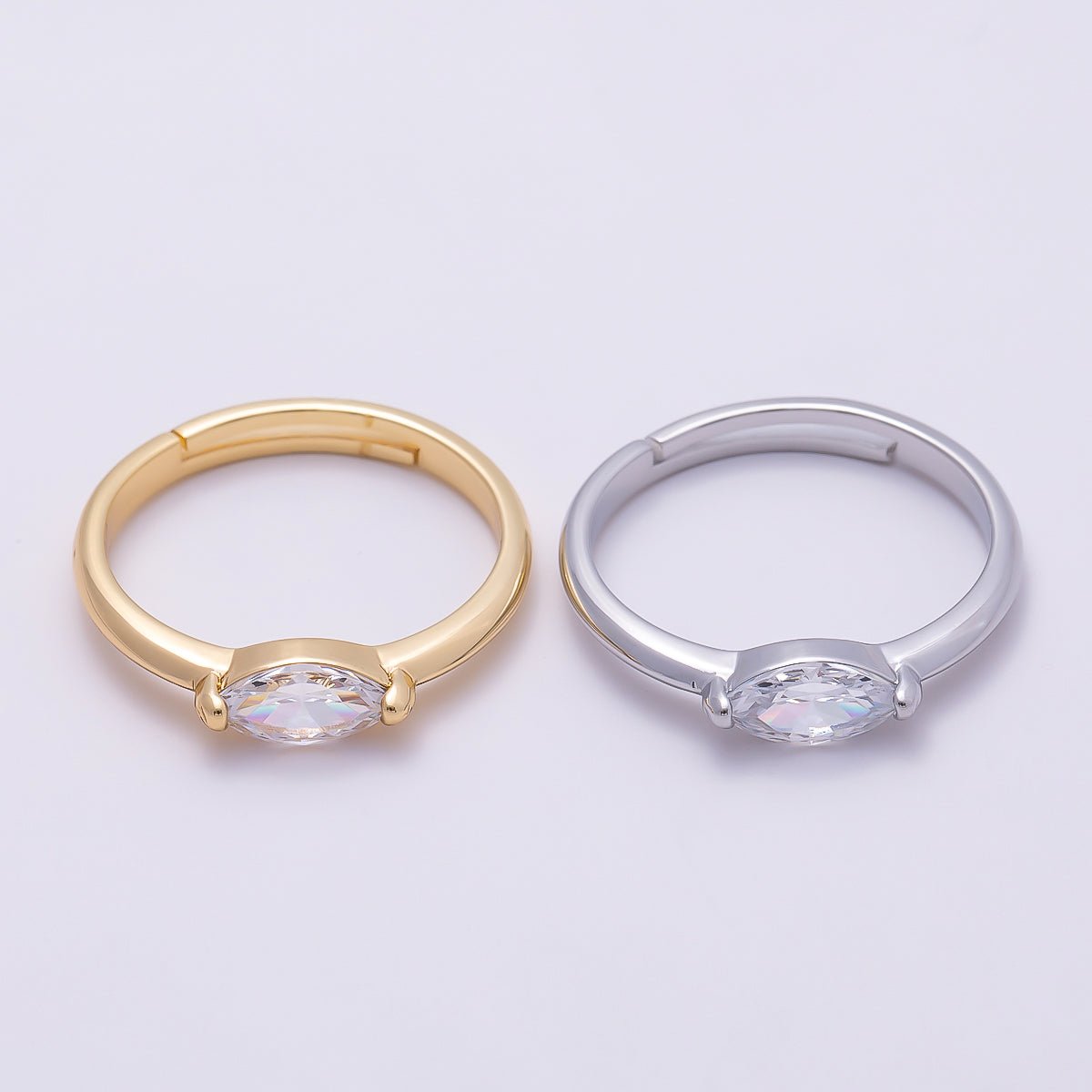 16K Gold Filled Clear CZ Marquise Mini Solitaire Adjustable Ring in Gold & Silver | Rings-00134 Rings-00135 - DLUXCA