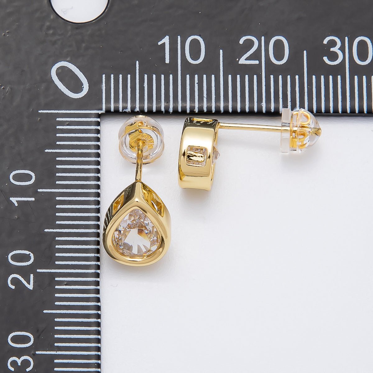 16K Gold Filled Clear CZ Minimalist Teardrop Stud Earring | Earrings - 00277 - DLUXCA
