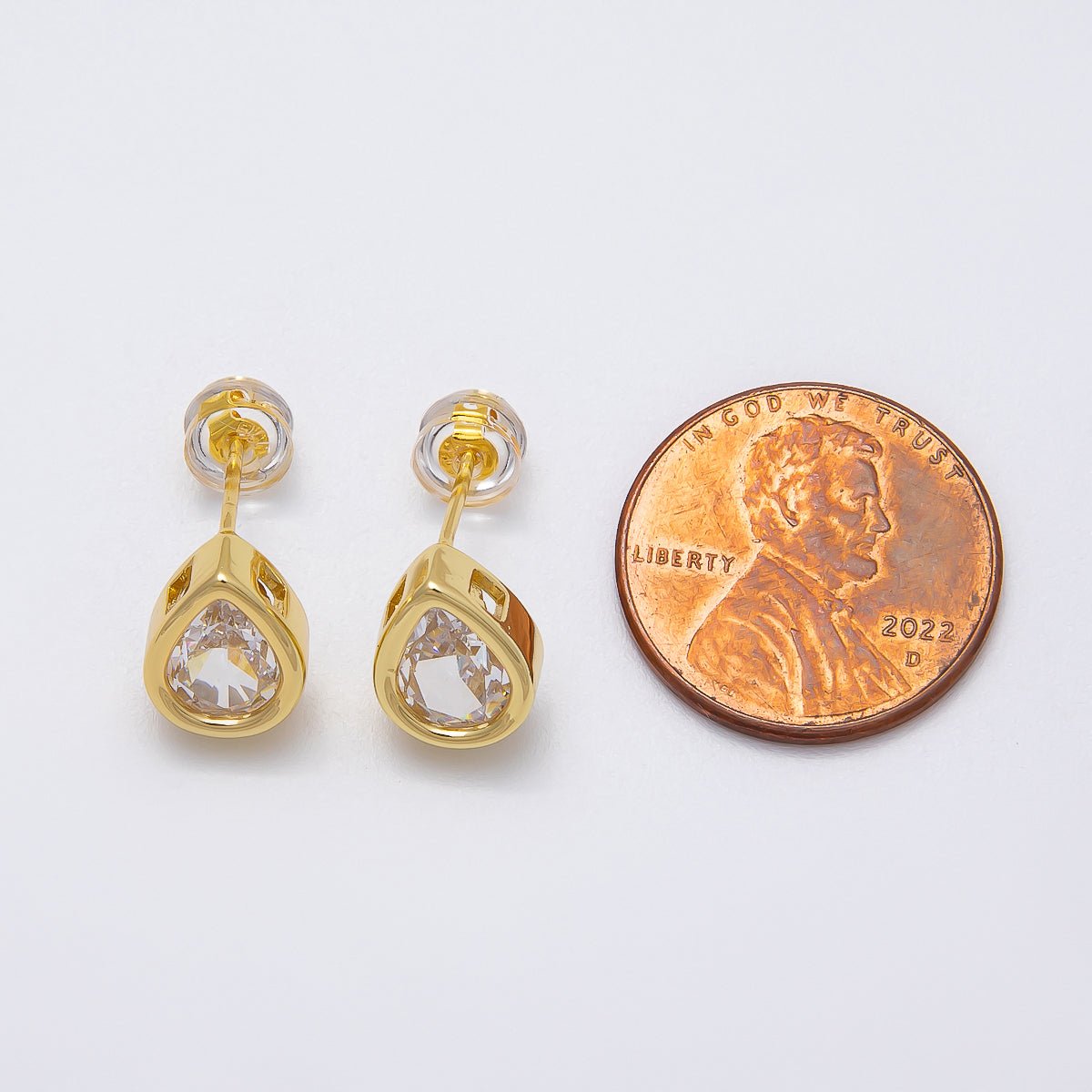 16K Gold Filled Clear CZ Minimalist Teardrop Stud Earring | Earrings - 00277 - DLUXCA