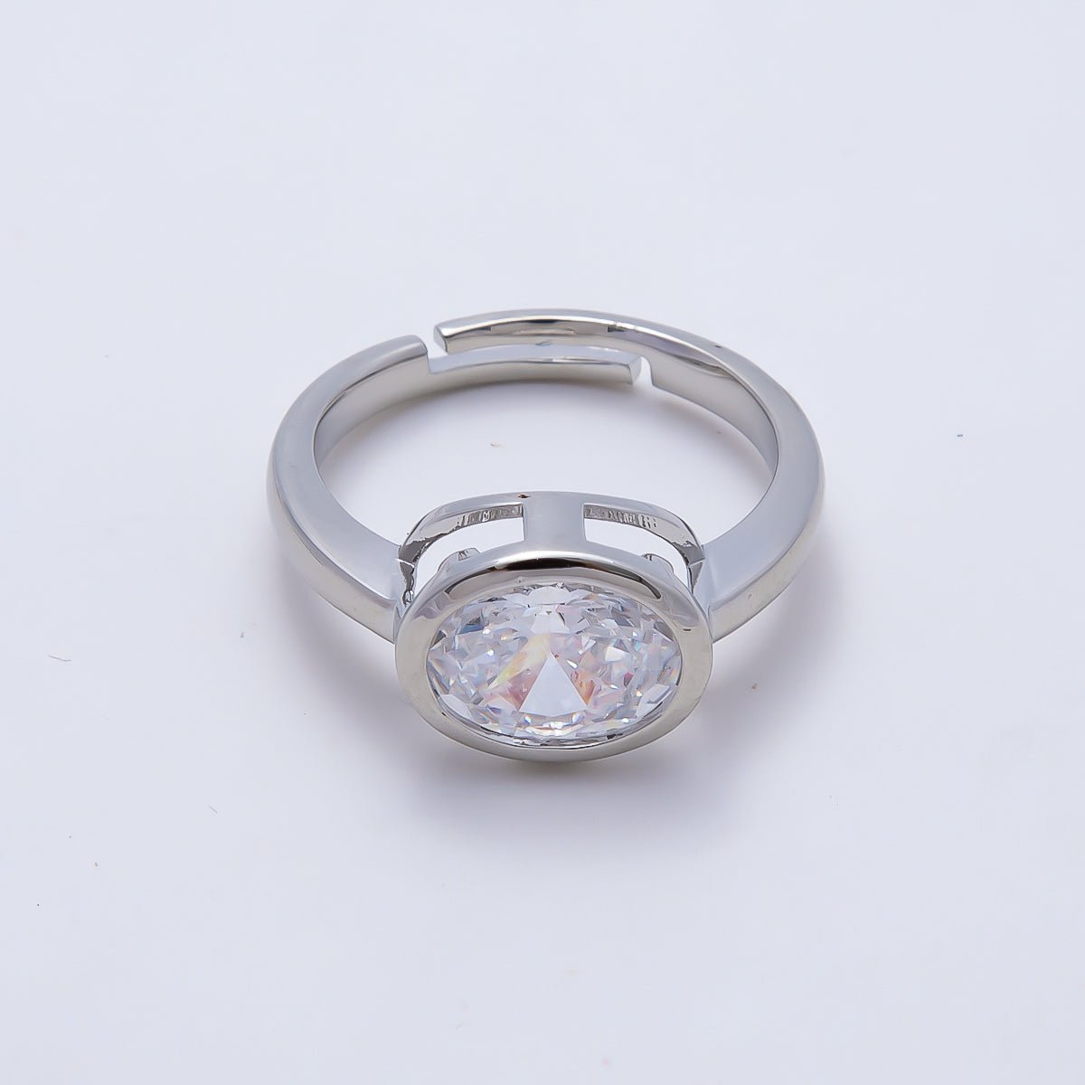16K Gold Filled Clear CZ Oval Bezel Ring in Gold & Silver | Rings-00295 Rings-00296 - DLUXCA