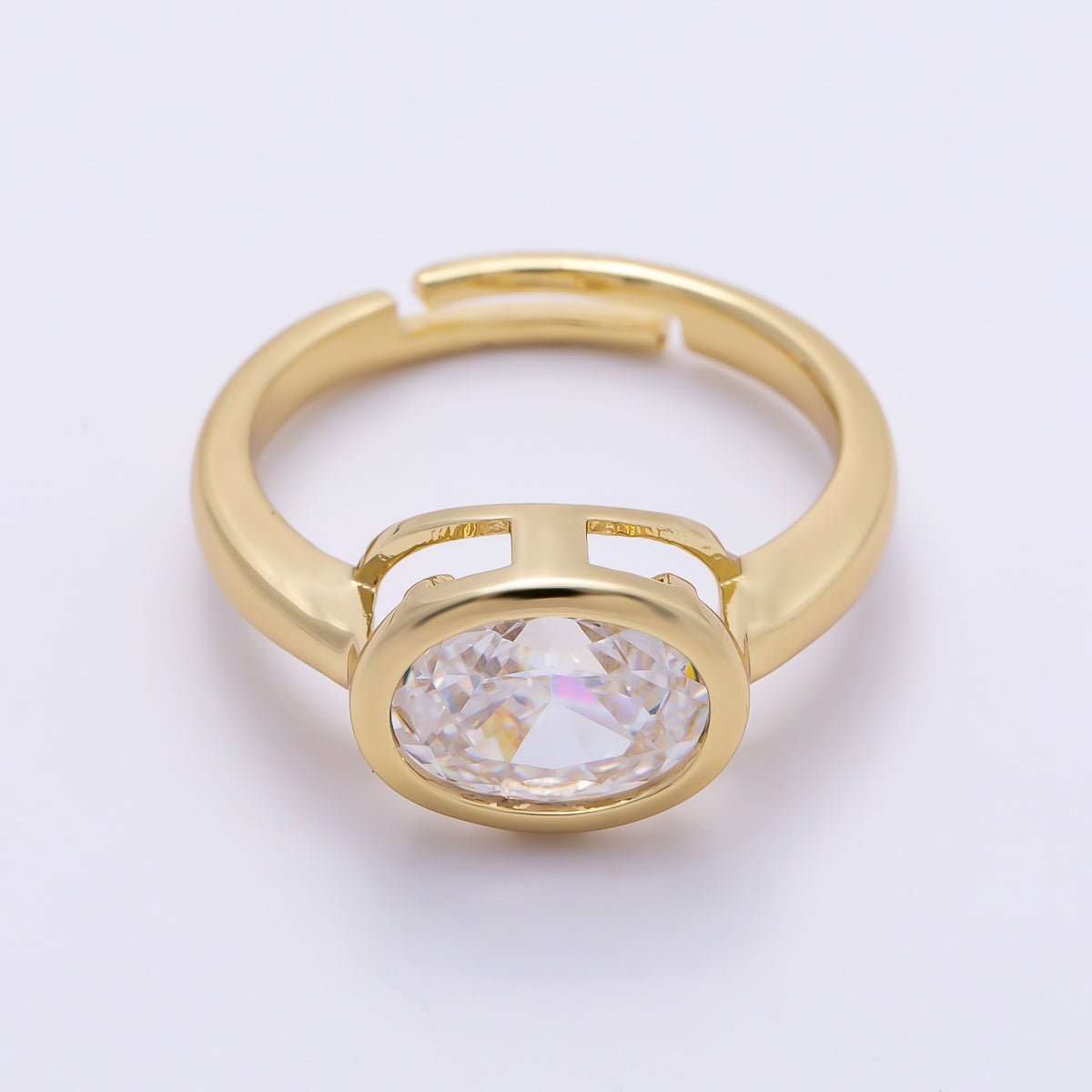 16K Gold Filled Clear CZ Oval Bezel Ring in Gold & Silver | Rings-00295 Rings-00296 - DLUXCA