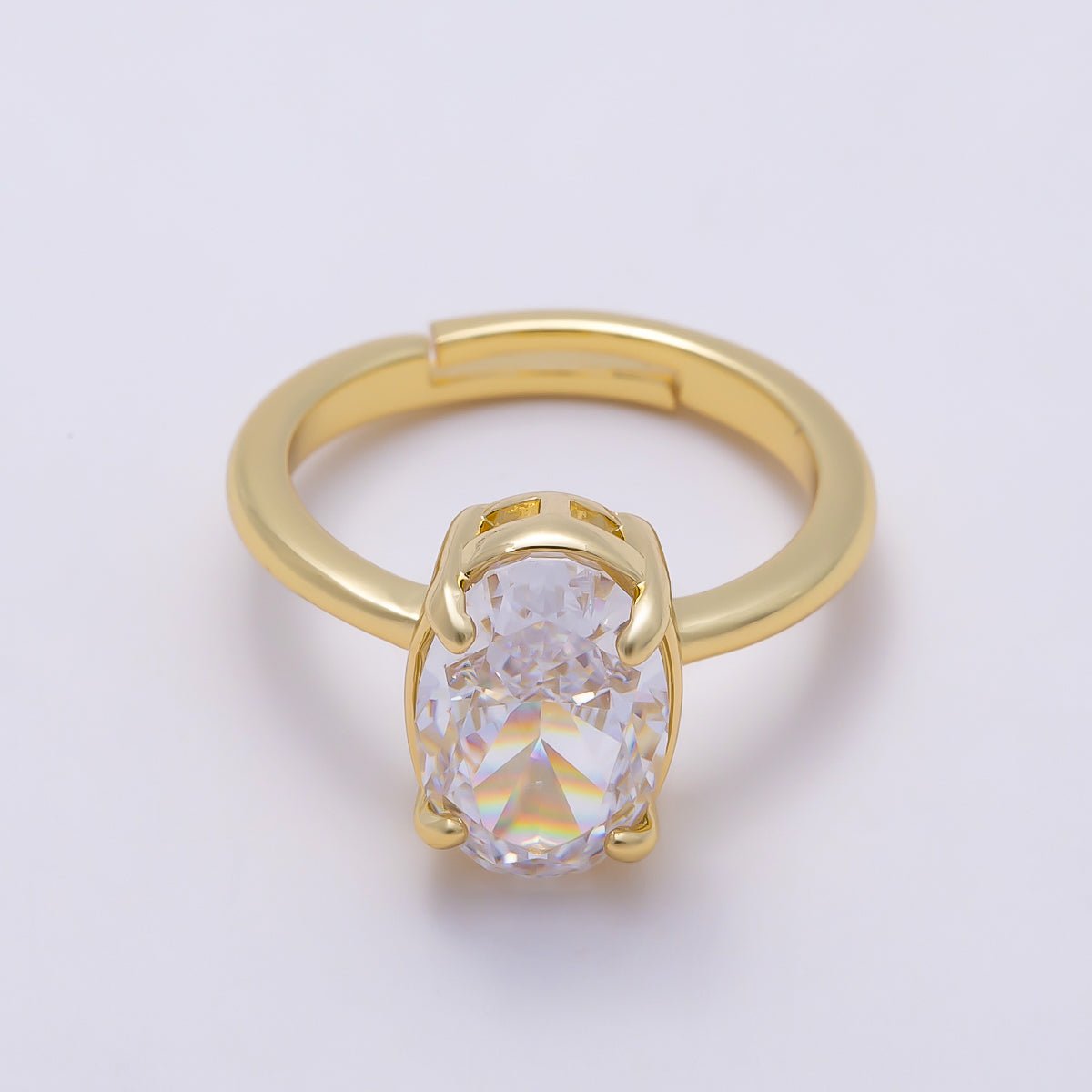 16K Gold Filled Clear CZ Oval Prong Solitaire Ring | Rings-00303 - DLUXCA