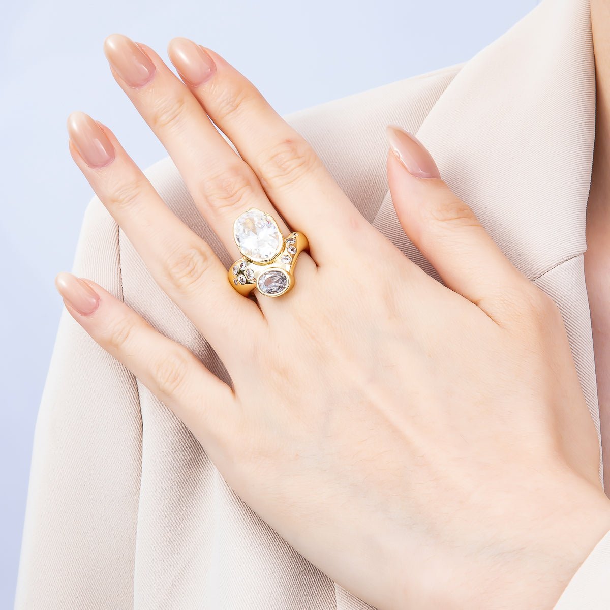 16K Gold Filled Clear CZ Round Dotted Solitaire Geometric Ring | Rings-00193 - DLUXCA