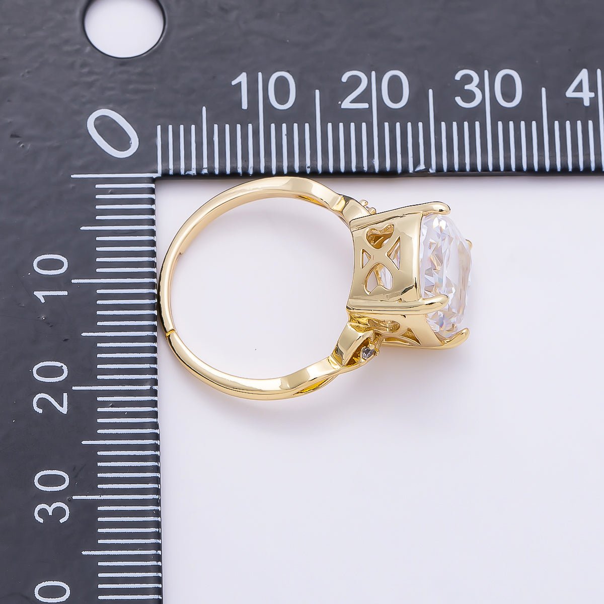 16K Gold Filled Clear CZ Rounded Oval Baguette Prong Solitaire Ring | Rings-00284 - DLUXCA