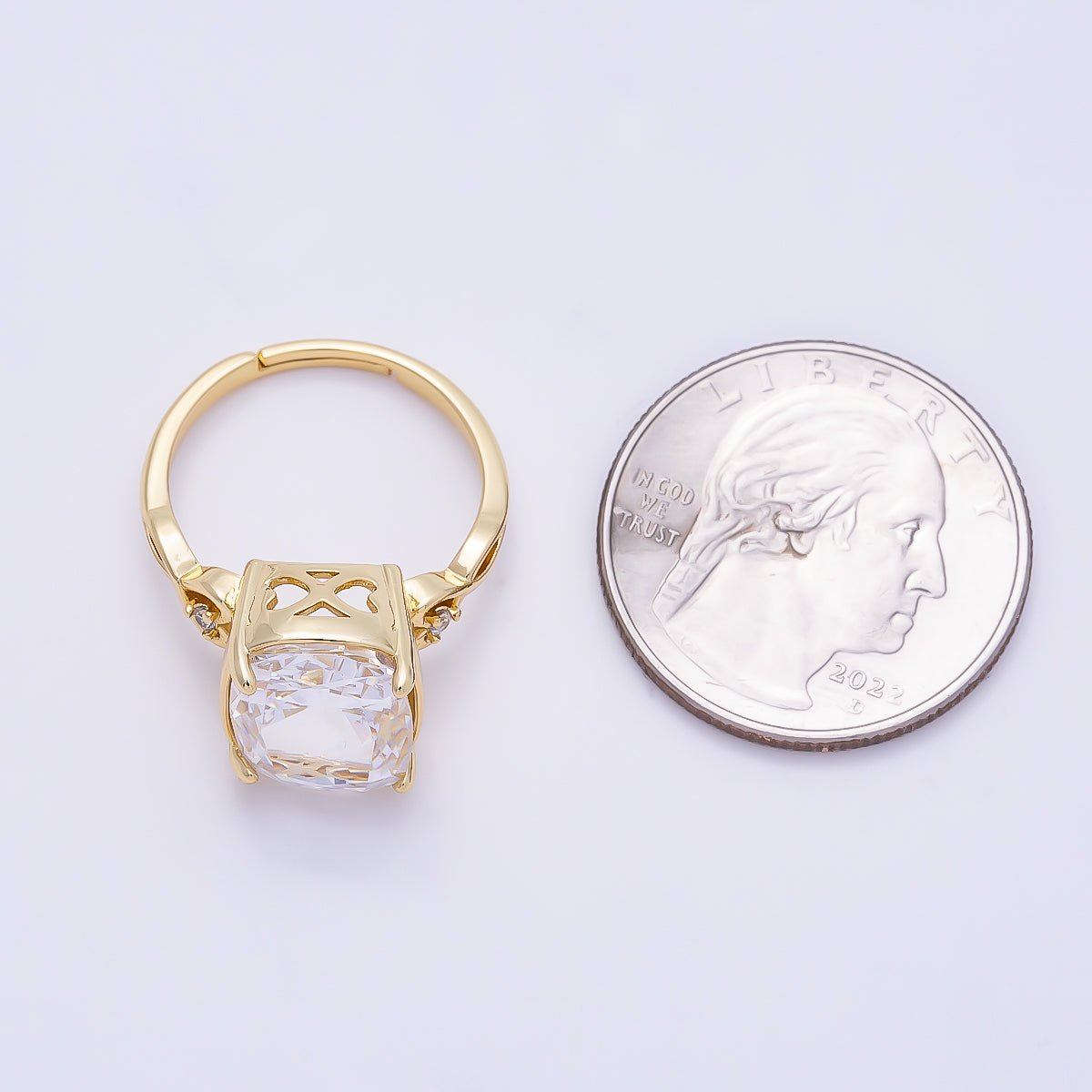 16K Gold Filled Clear CZ Rounded Oval Baguette Prong Solitaire Ring | Rings-00284 - DLUXCA