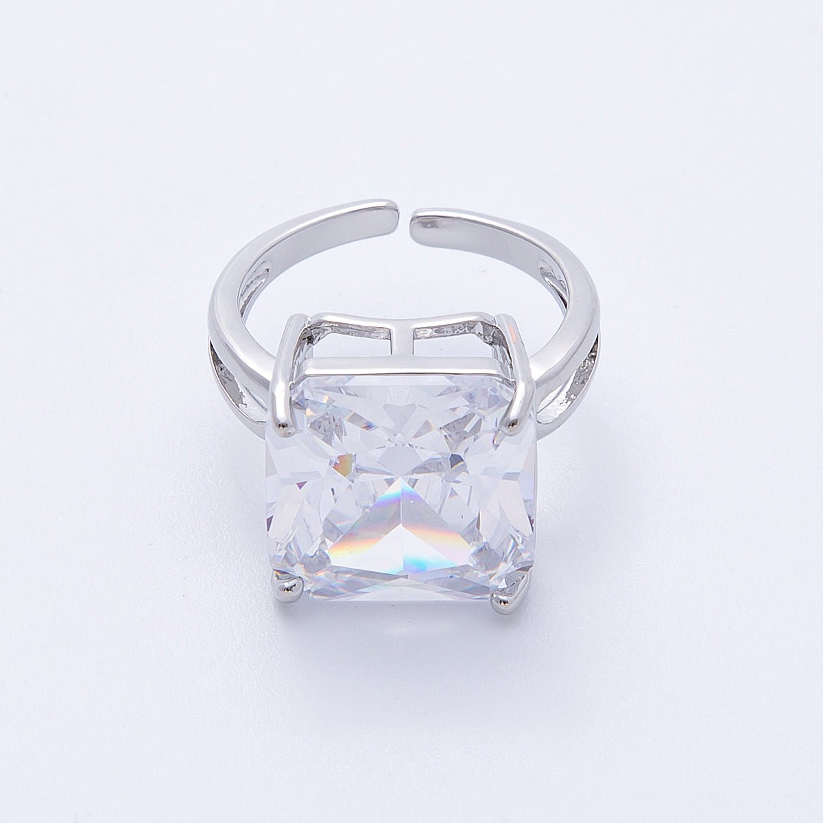 16K Gold Filled Clear CZ Square Solitaire Ring in Gold & Silver | Rings - 00018 Rings - 00019 - DLUXCA