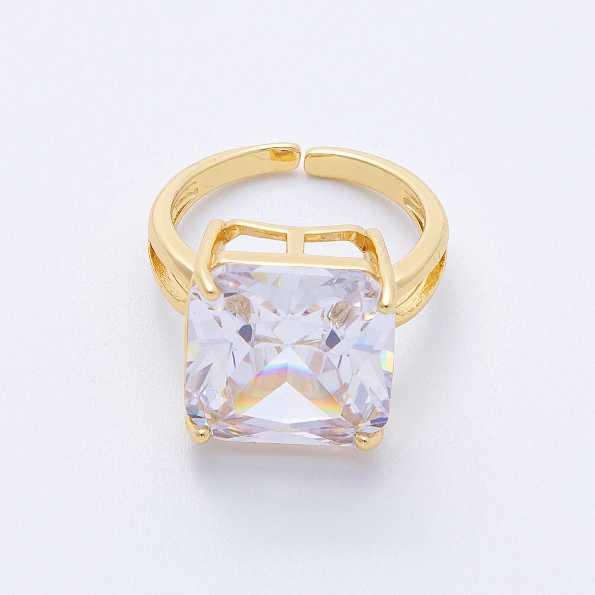 16K Gold Filled Clear CZ Square Solitaire Ring in Gold & Silver | Rings - 00018 Rings - 00019 - DLUXCA