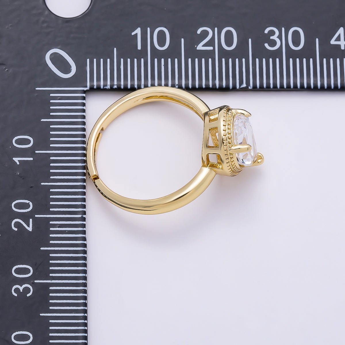 16K Gold Filled Clear CZ Teardrop Bezel Solitaire Ring | Rings-00283 - DLUXCA