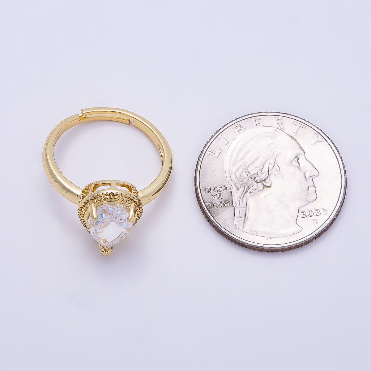 16K Gold Filled Clear CZ Teardrop Bezel Solitaire Ring | Rings-00283 - DLUXCA