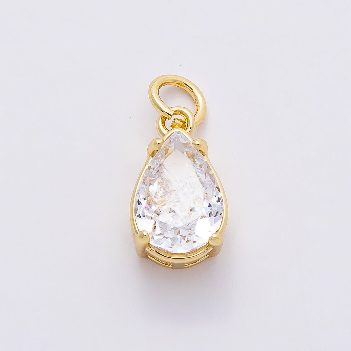 16K Gold Filled Clear CZ Teardrop, Oval, Heart, Marquise, Square Solitaire Charm | Charms - 00816 ~ Charms - 00820 - DLUXCA