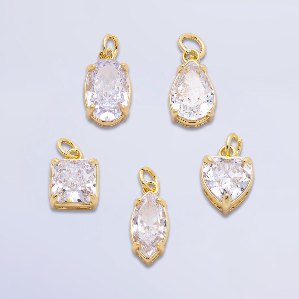 16K Gold Filled Clear CZ Teardrop, Oval, Heart, Marquise, Square Solitaire Charm | Charms - 00816 ~ Charms - 00820 - DLUXCA