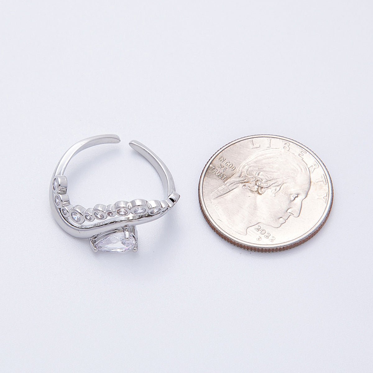 16K Gold Filled Clear CZ Teardrop Round Gradient Curved Ring in Gold & Silver | Rings - 00005 Rings - 00006 - DLUXCA