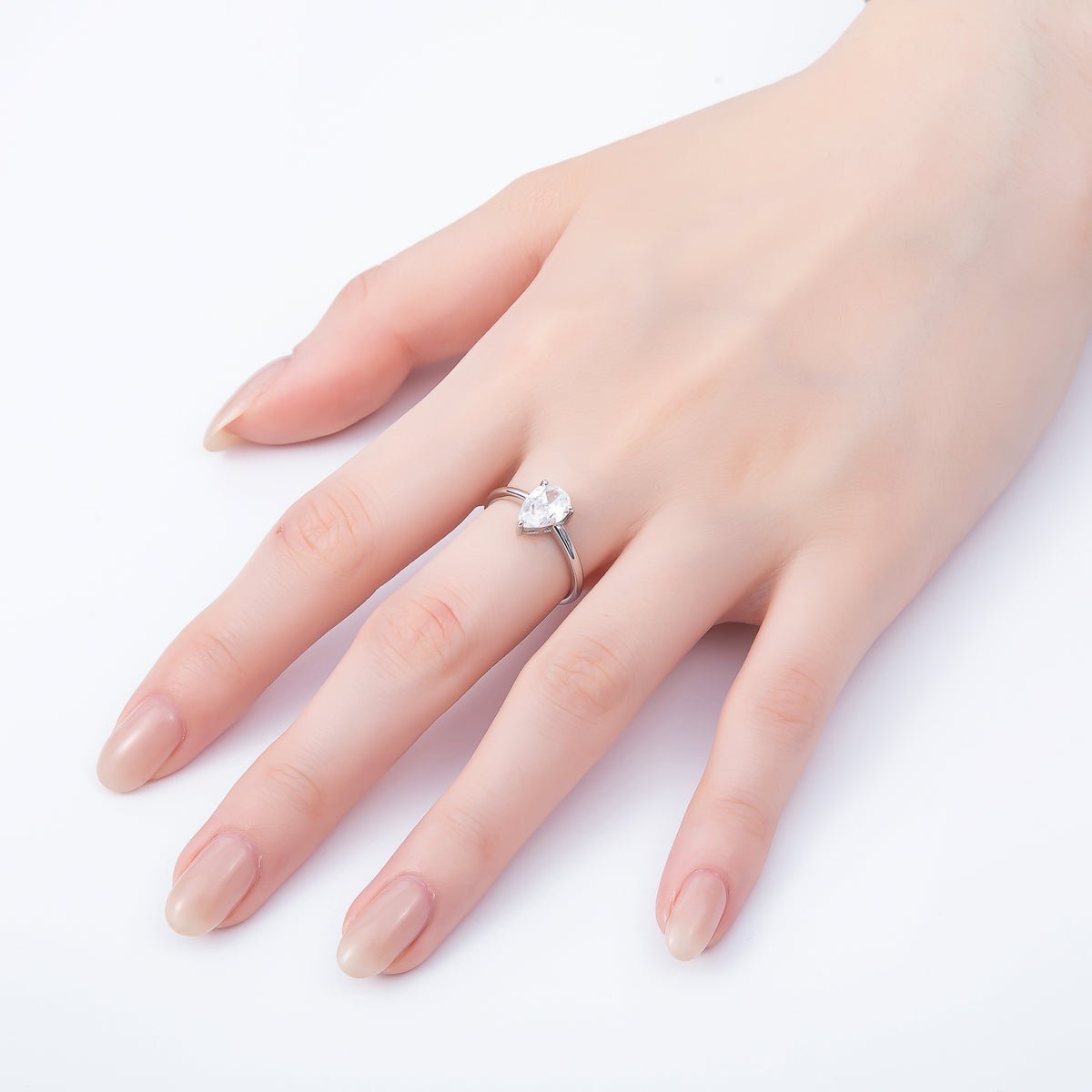 16K Gold Filled Clear CZ Teardrop Solitaire Adjustable Ring in Gold & Silver | Rings-00092 Rings-00121 - DLUXCA