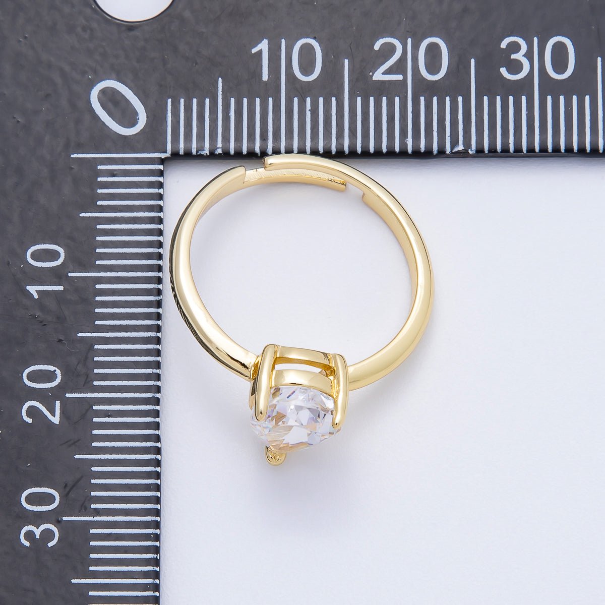 16K Gold Filled Clear CZ Teardrop Solitaire Adjustable Ring | RINGS - 00092 - DLUXCA