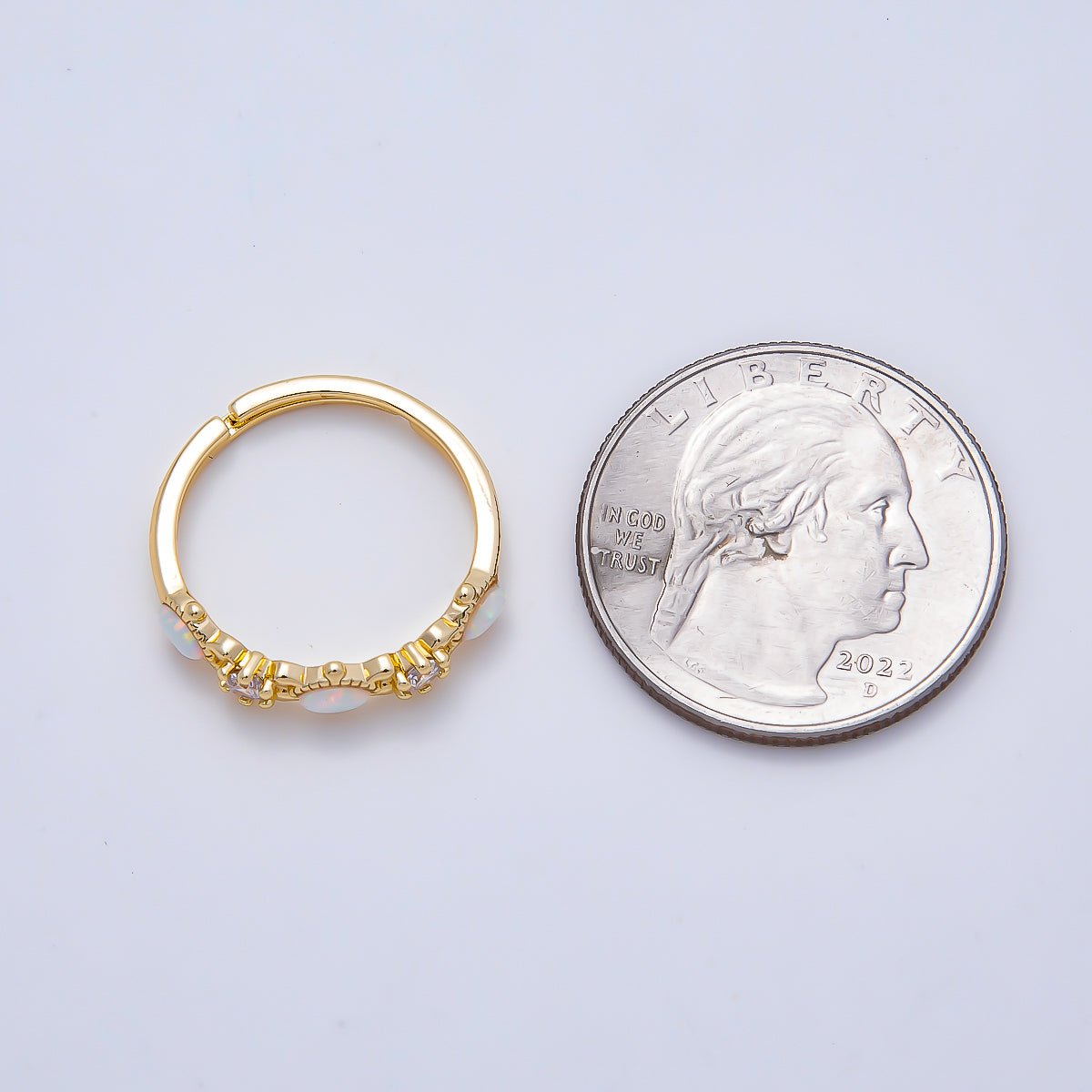 16K Gold Filled Clear CZ White Opal Gemstone Adjustable Ring | Rings-00141 - DLUXCA